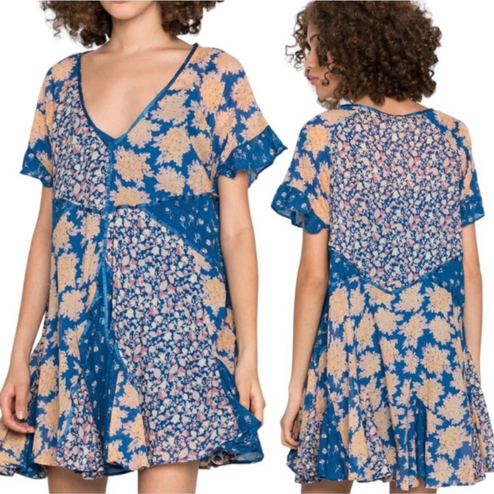 FREE PEOPLE Wildflower Patchwork Cotton Minidress Sz M